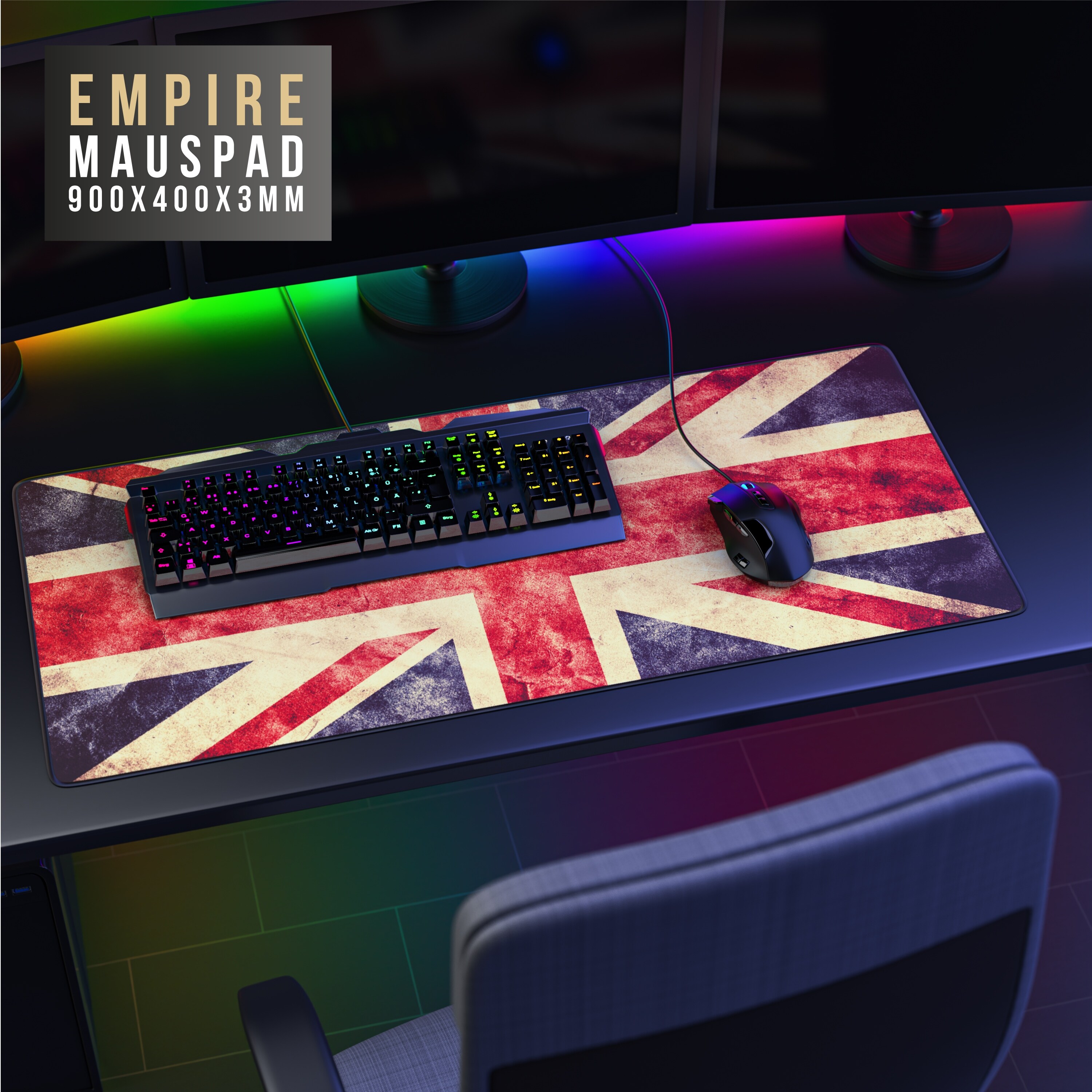 CSL Gaming Mauspad, XXL Schreibtischunterlage 900 x 400mm, Präzision & Geschwindigkeit, Vintage Flagge