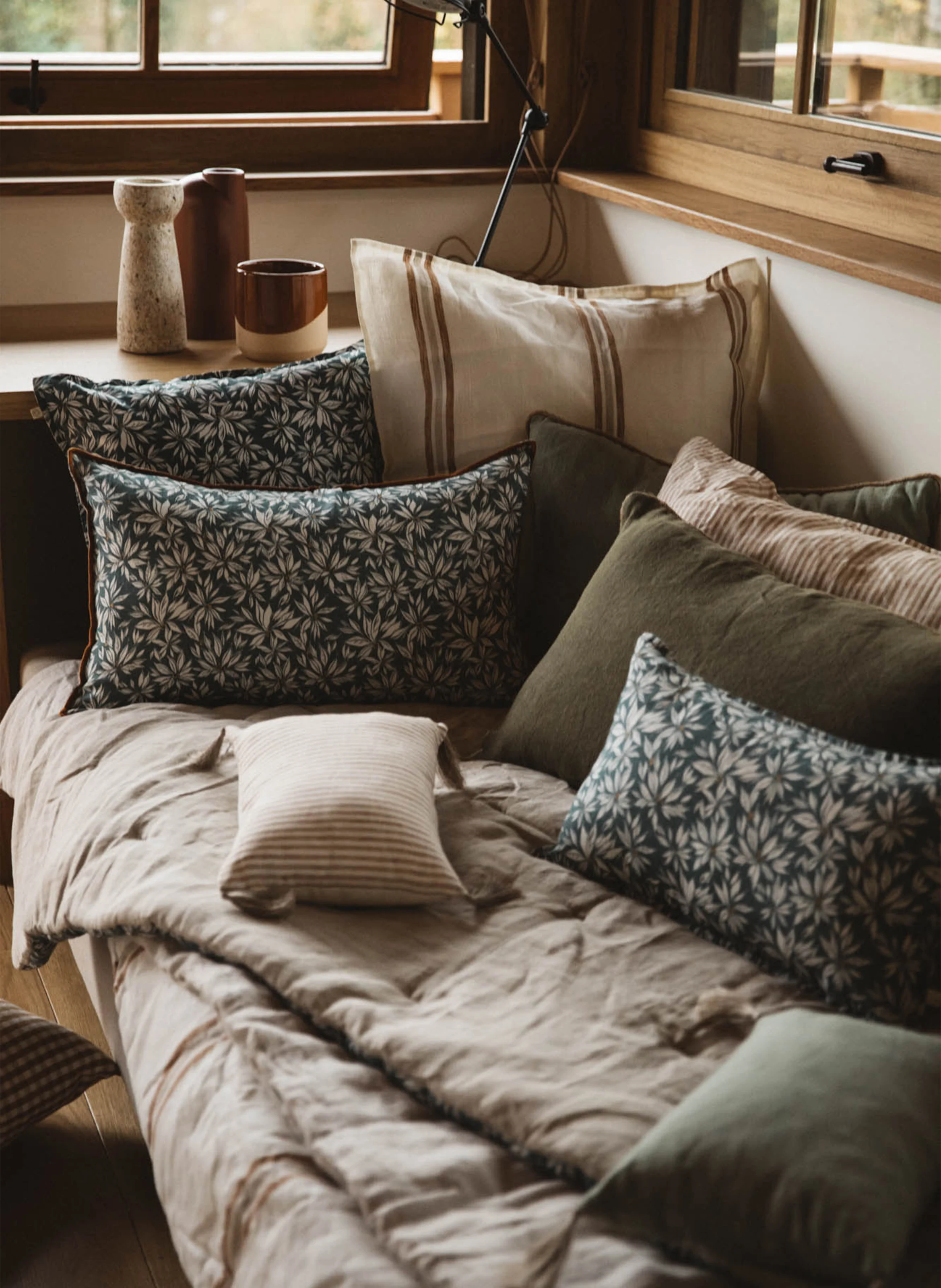 Sur-matelas imprimé floral en lin| Vert
