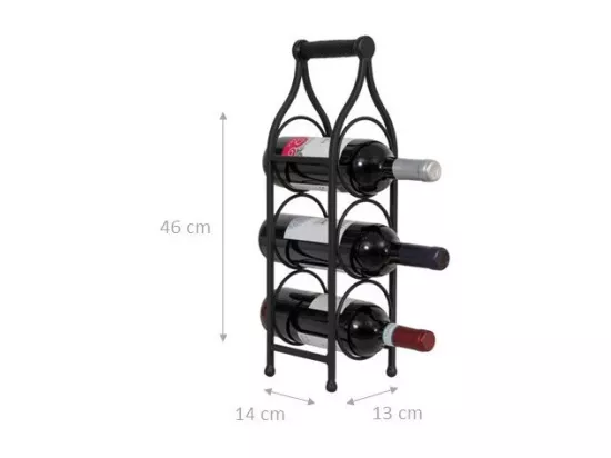 BISCOTTINI Porte-Bouteilles - Fer Forgé Finition Noir Antique - Idéal pour la Décoration du Salon ou de la Cuisine - Casier à Vin - 13 x 14 x 46 cm - Support pour 3 Bouteilles de Vin