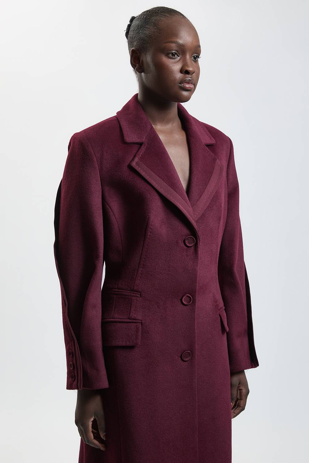 KarenMillen Manteau Mi-long Ajusté En Laine Jupe Ample Détail Satin