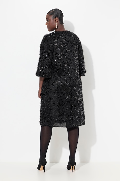 Kleid, Fransen, Pailletten, V-Ausschnitt, 3/4-Arm