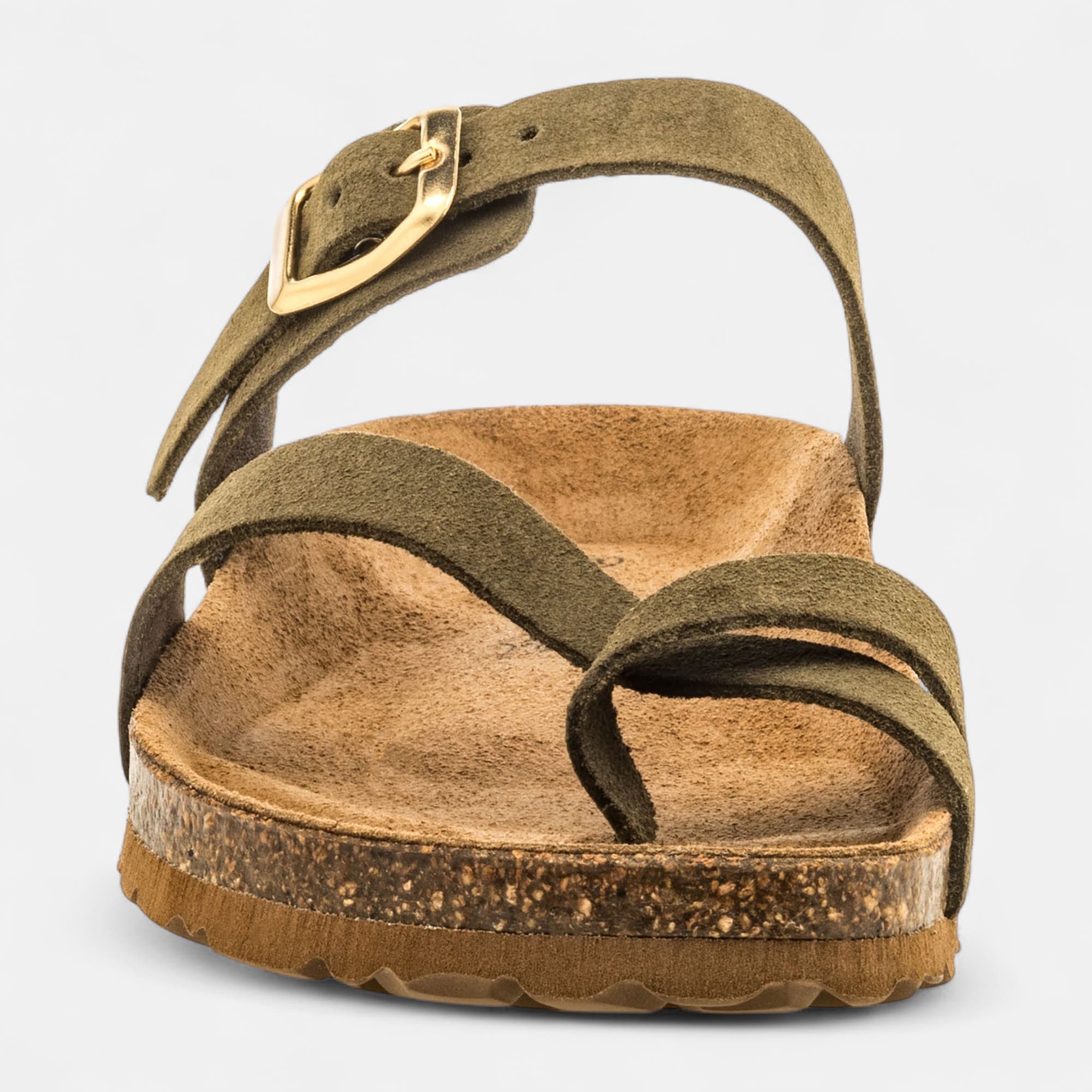 Mules semelle liège Femme en cuir kaki