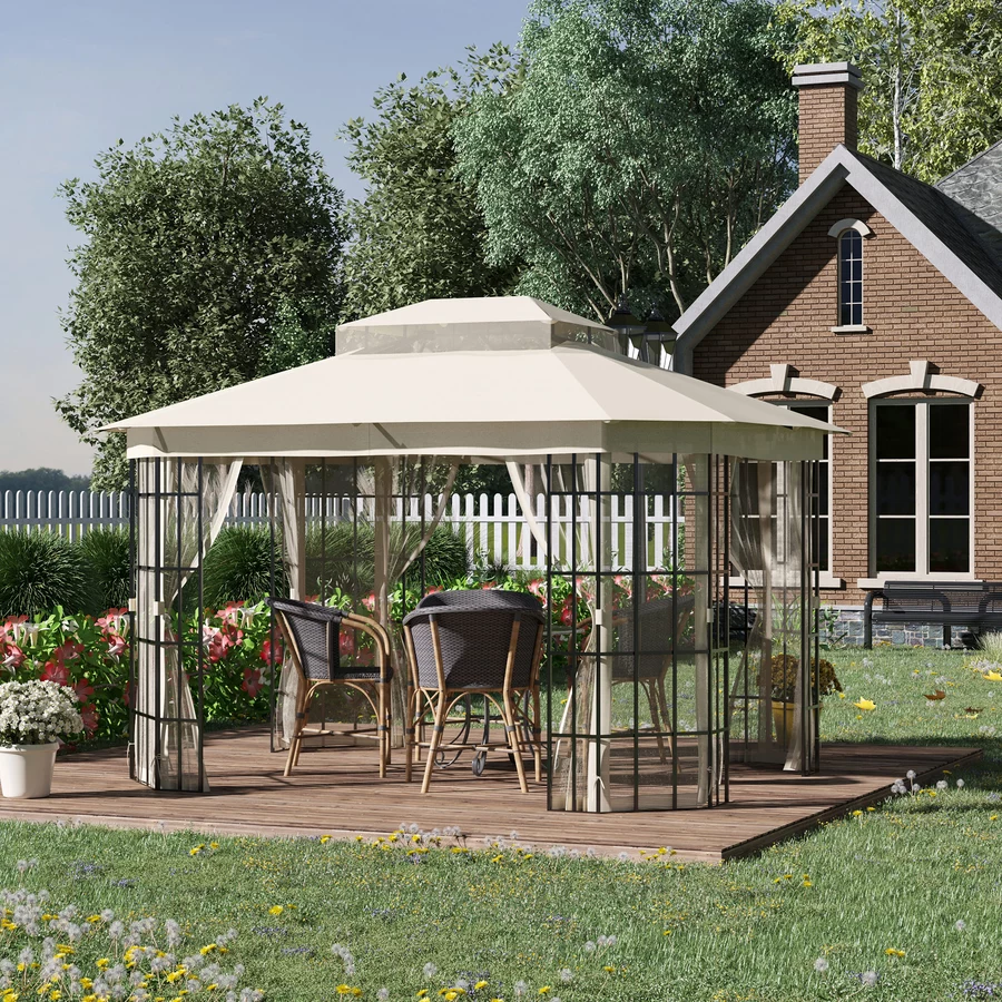Outsunny Pavillon mit Doppeldach beige