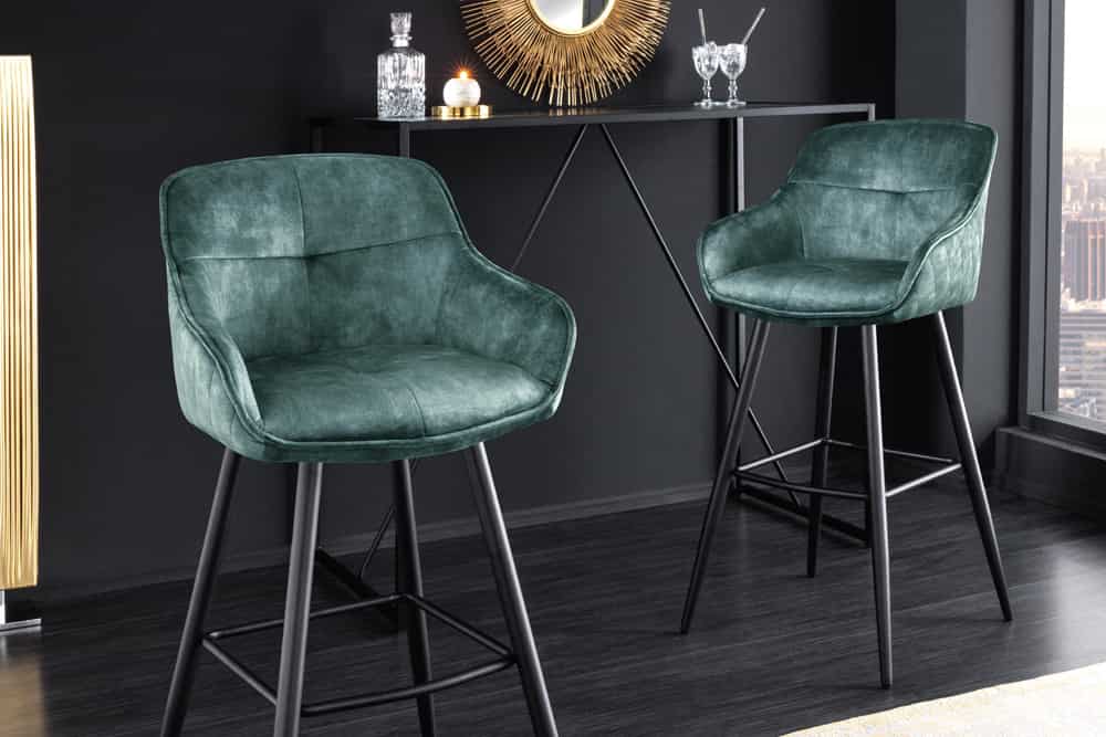Design Barhocker EUPHORIA petrol Samt schwarze Metallbeine Barstuhl mit Lehne