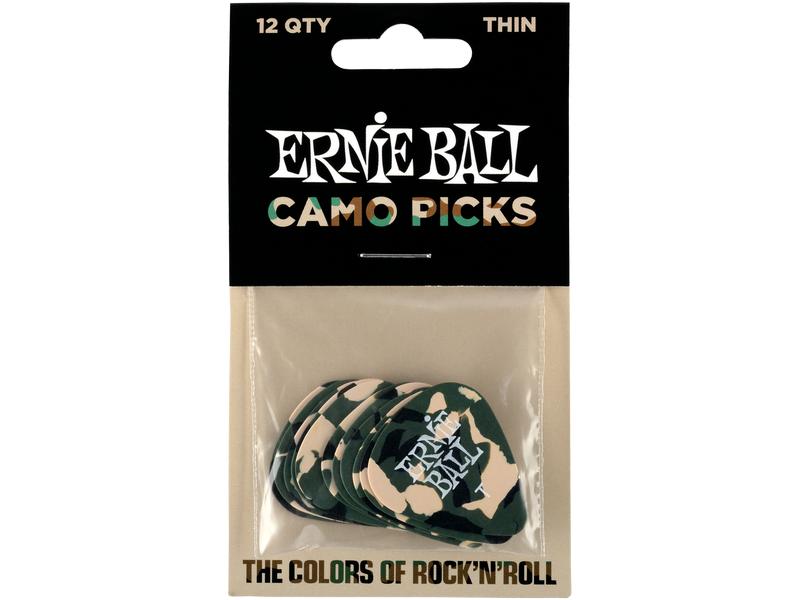 Ernie Ball Camouflage Thin Picks 0.46 mm – 12er Pack Zelluloid-Plektren im Camouflage-Look
