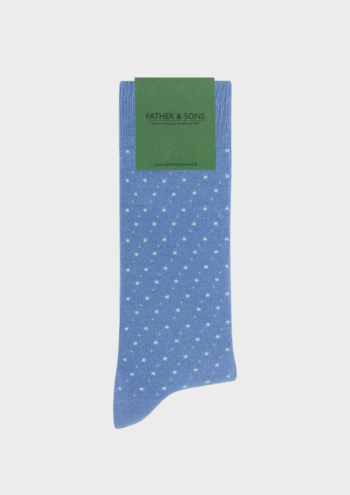 Chaussettes en coton bio mélangé bleu azur à pois blanc et rose