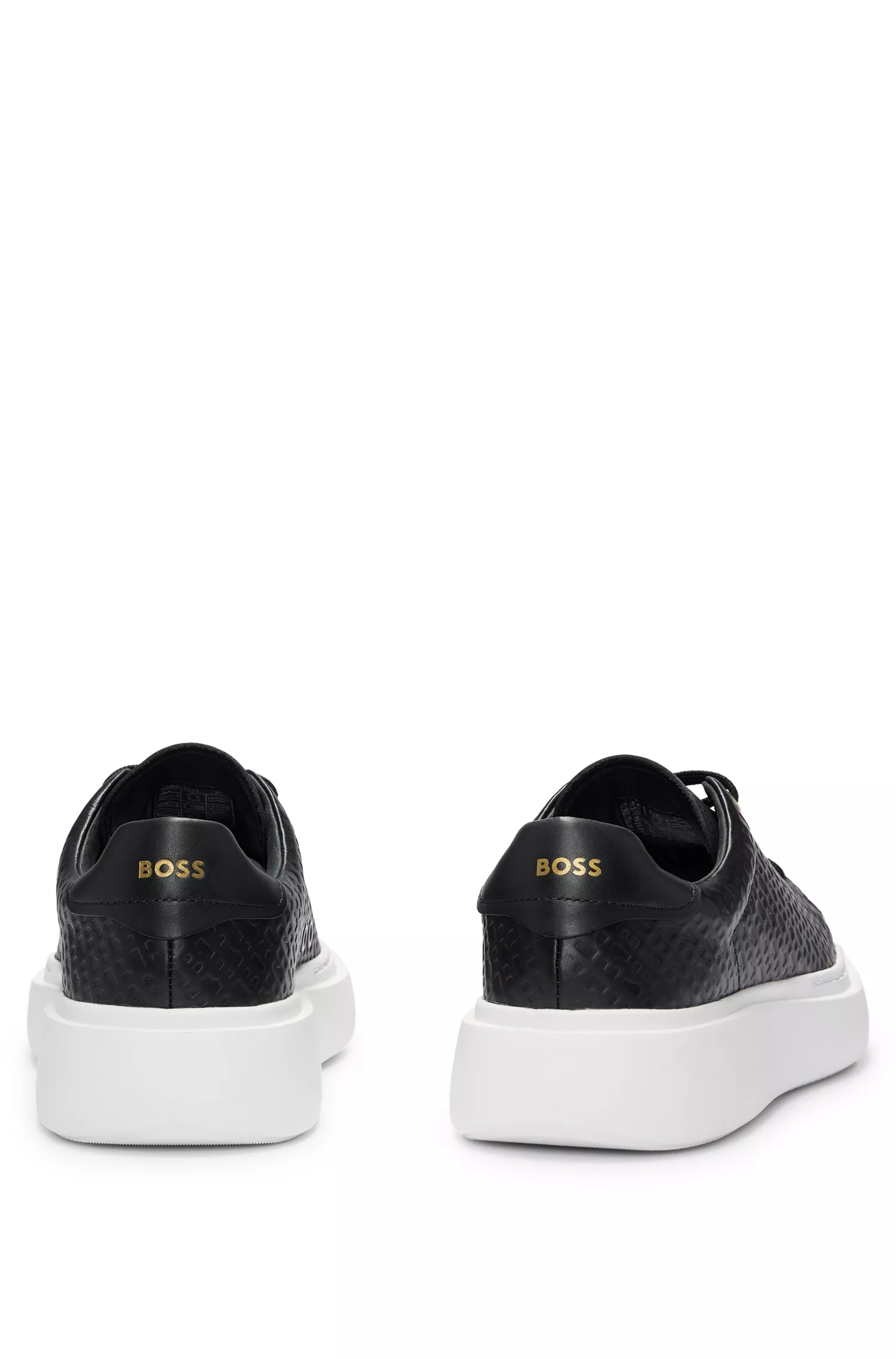 Tênis BOSS Black-Cupsole em couro com monogramas em relevo.