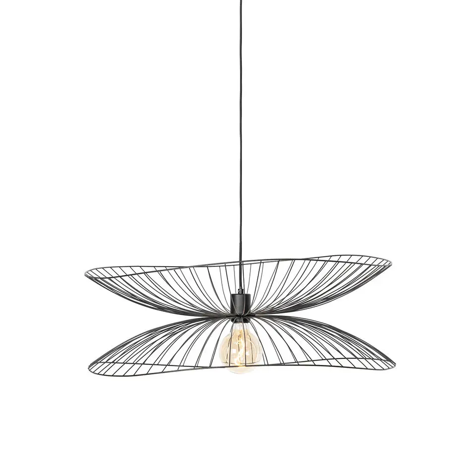 Qazqa hanglampen pua zwart e27