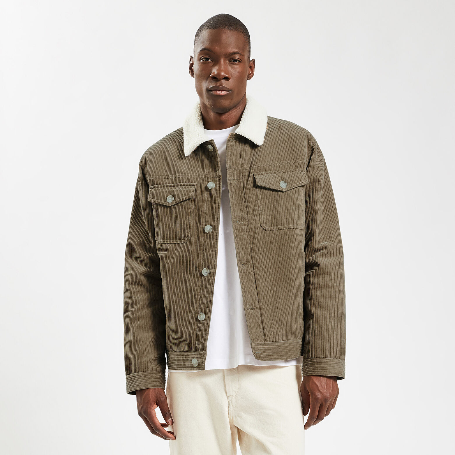 Blouson velours col chemise Beige