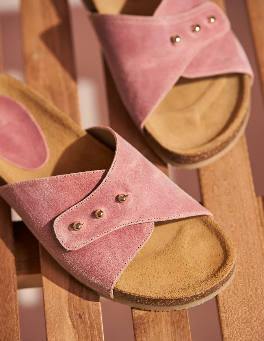 Mules plates Anais - Suède déperlant rose