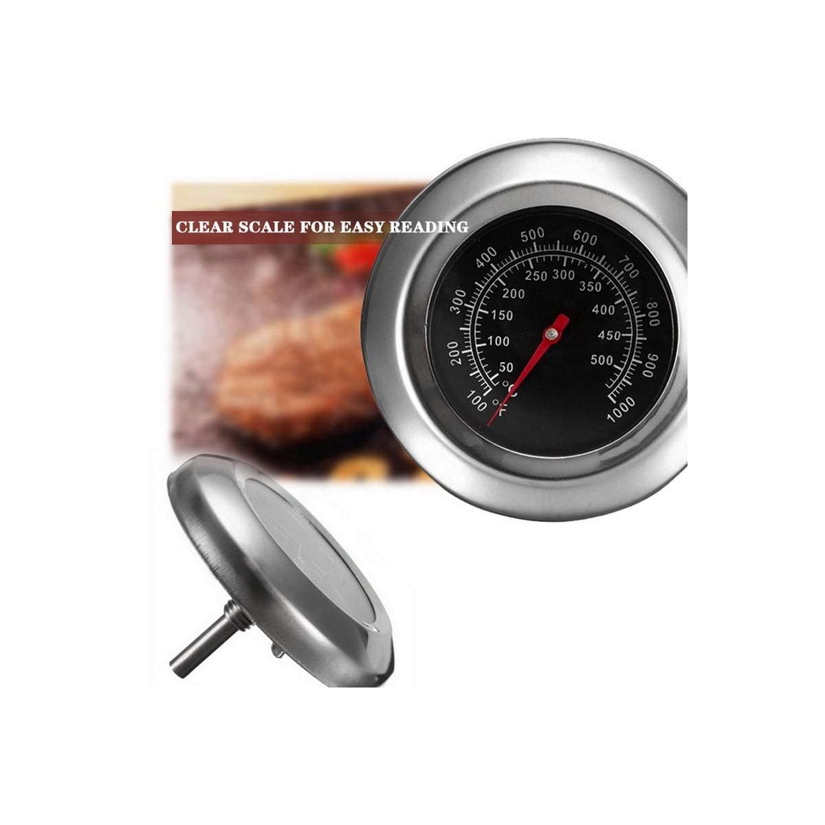 Analogt steketermometer for grill i rustfritt stål