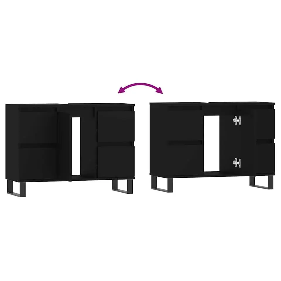 vidaXL - Zwart Wastafelonderkast - 1 deur 4 lades - Hout en ijzer - 80x33x60 cm