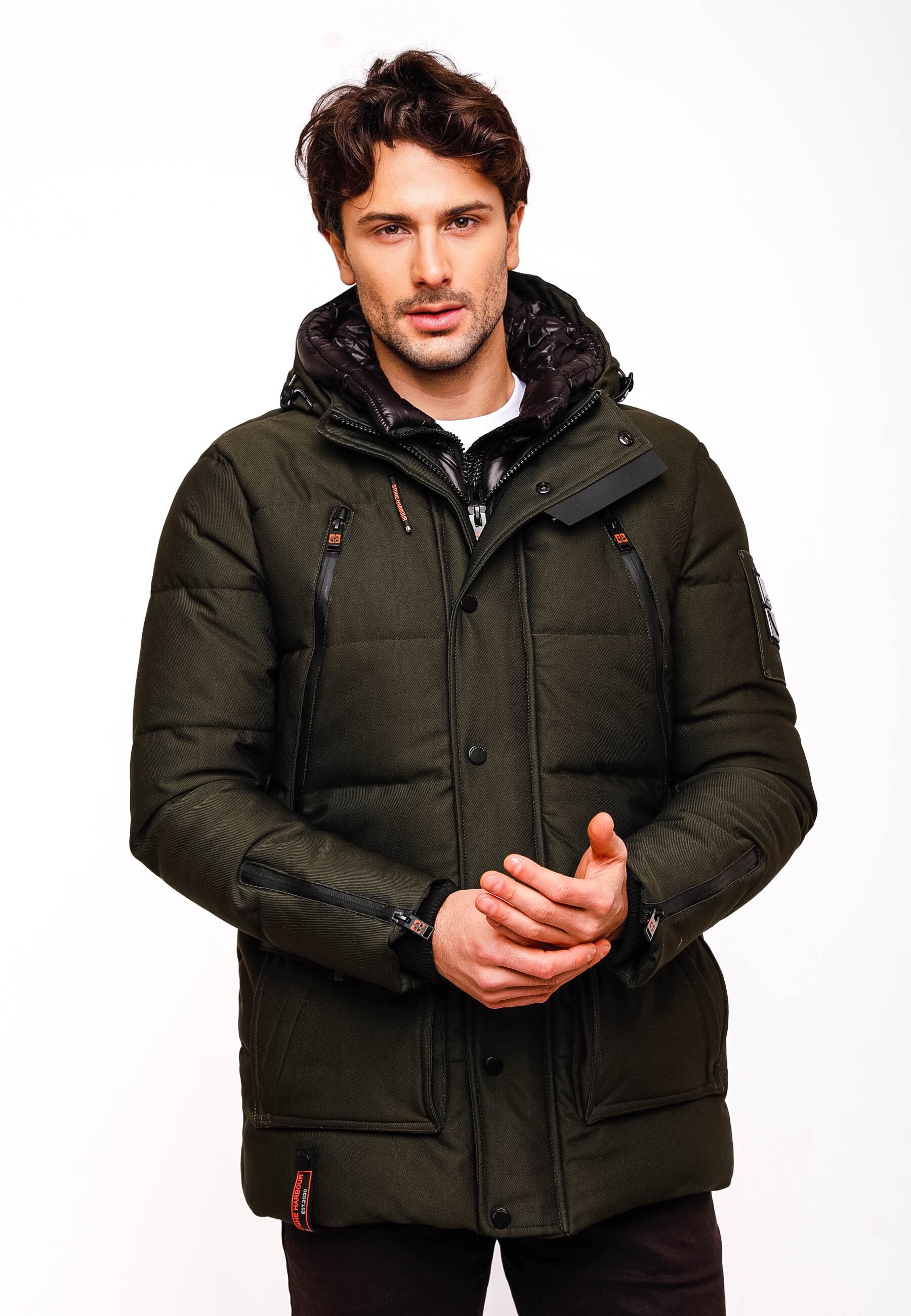 STONE HARBOUR Herren Winterjacke Warm Gefütterter Wintermantel mit Doppelter Kapuze Mitjaa