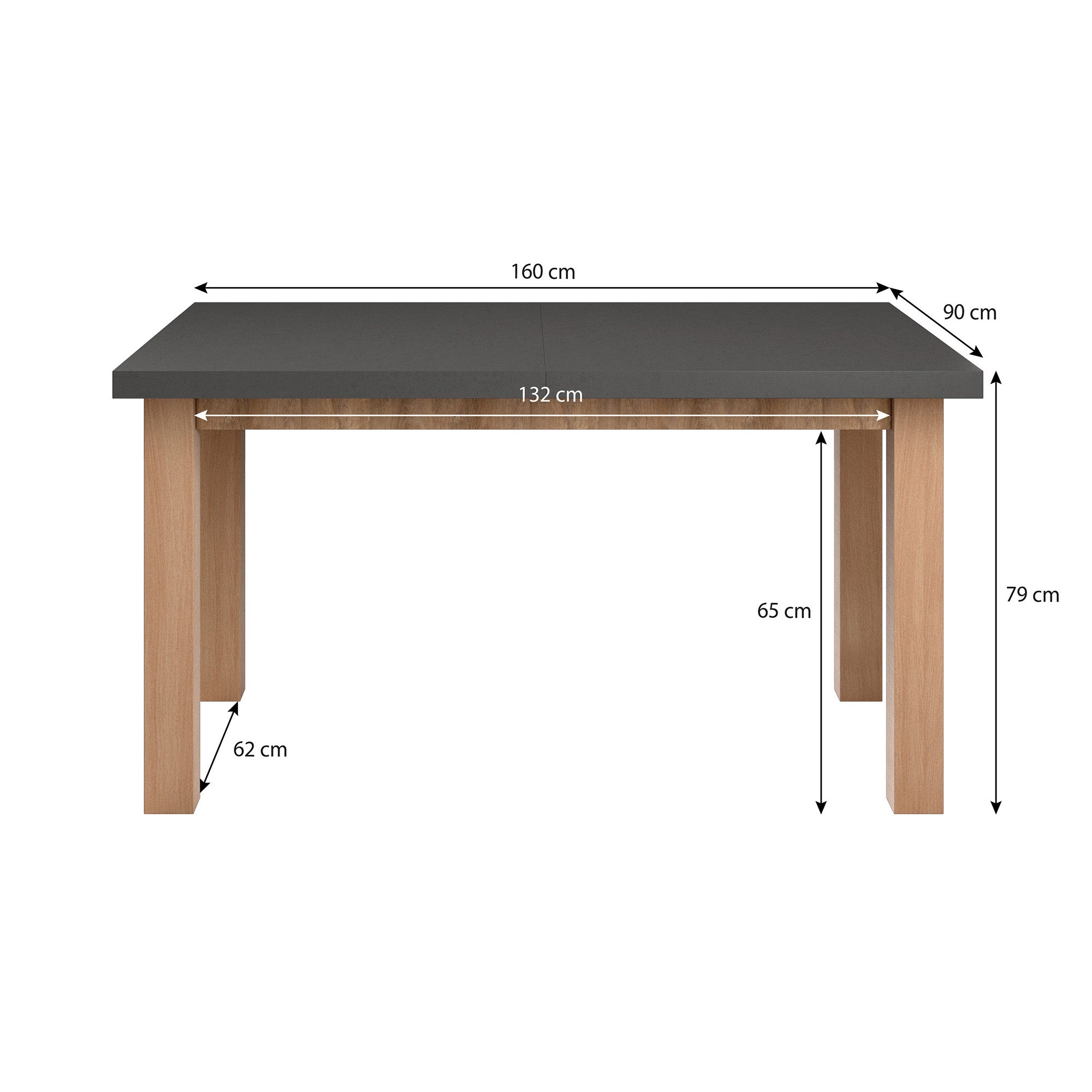 Monaco - Eetkamertafel - Eiken/Grijs - 160x90x79 cm