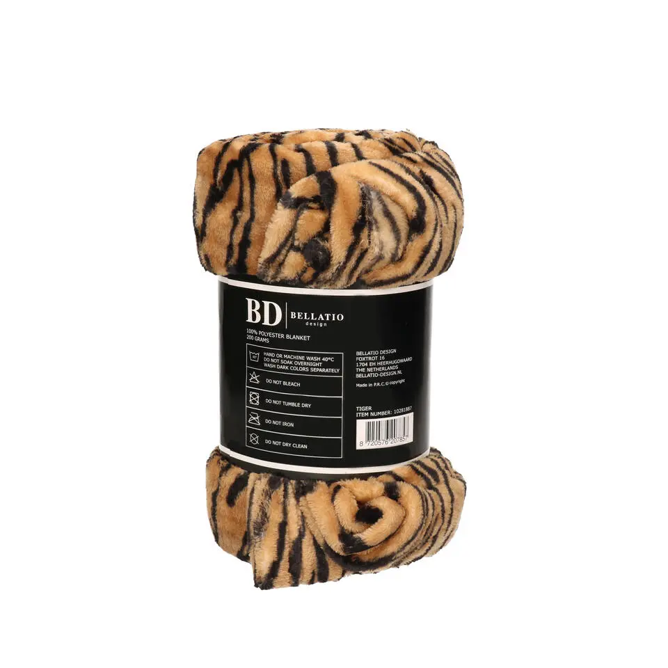 Bellatio design Plaid fleece deken - tijger print - 120 x 160cm