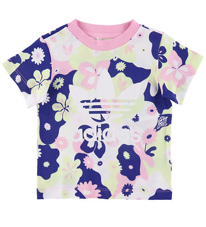 adidas Originals T-Shirt - Weiß/Pink/Lila m. Blumen