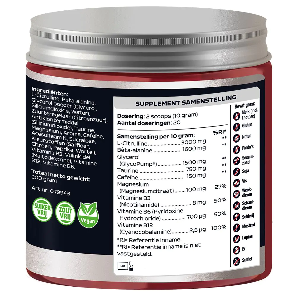 Pre-Workout Tropisch Fruit smaak - 200 gram (THT 03-2027)