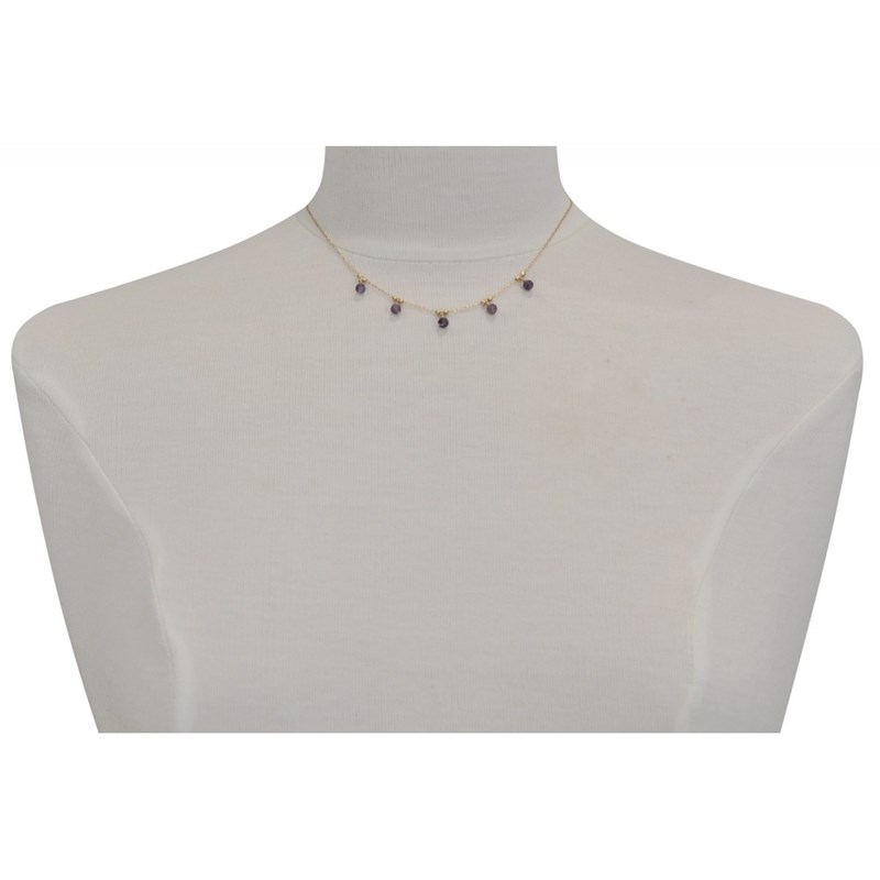 Collier Plaqué Or 5 Perles Facettées d'Améthyste