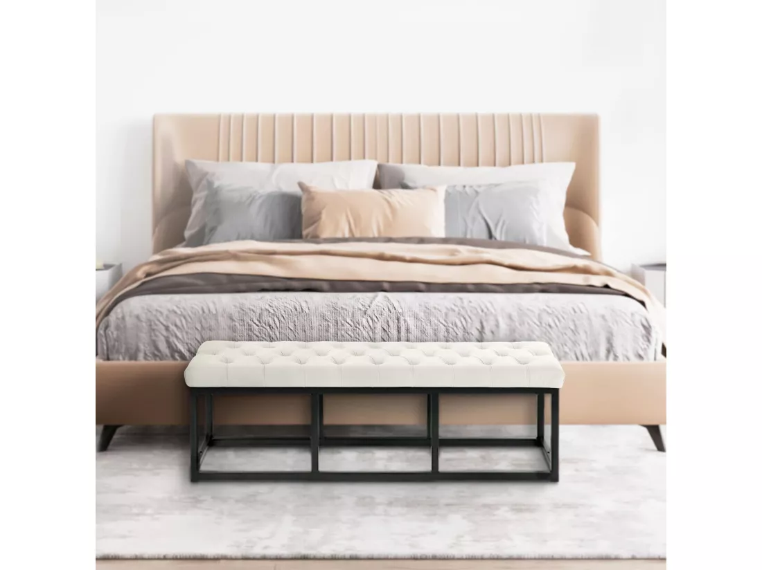 Banquette - Velours & Métal noir mat - Crème - Polson