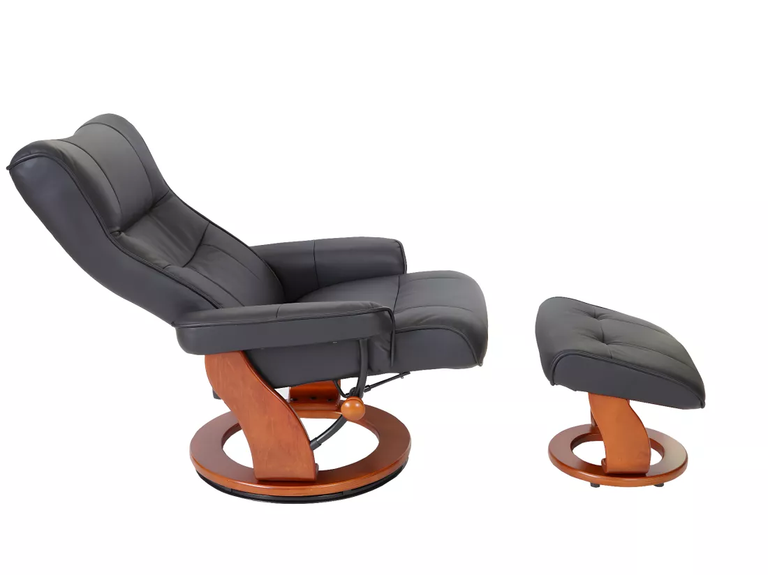 Fauteuil relax Edmonton avec pouf, noir, doré