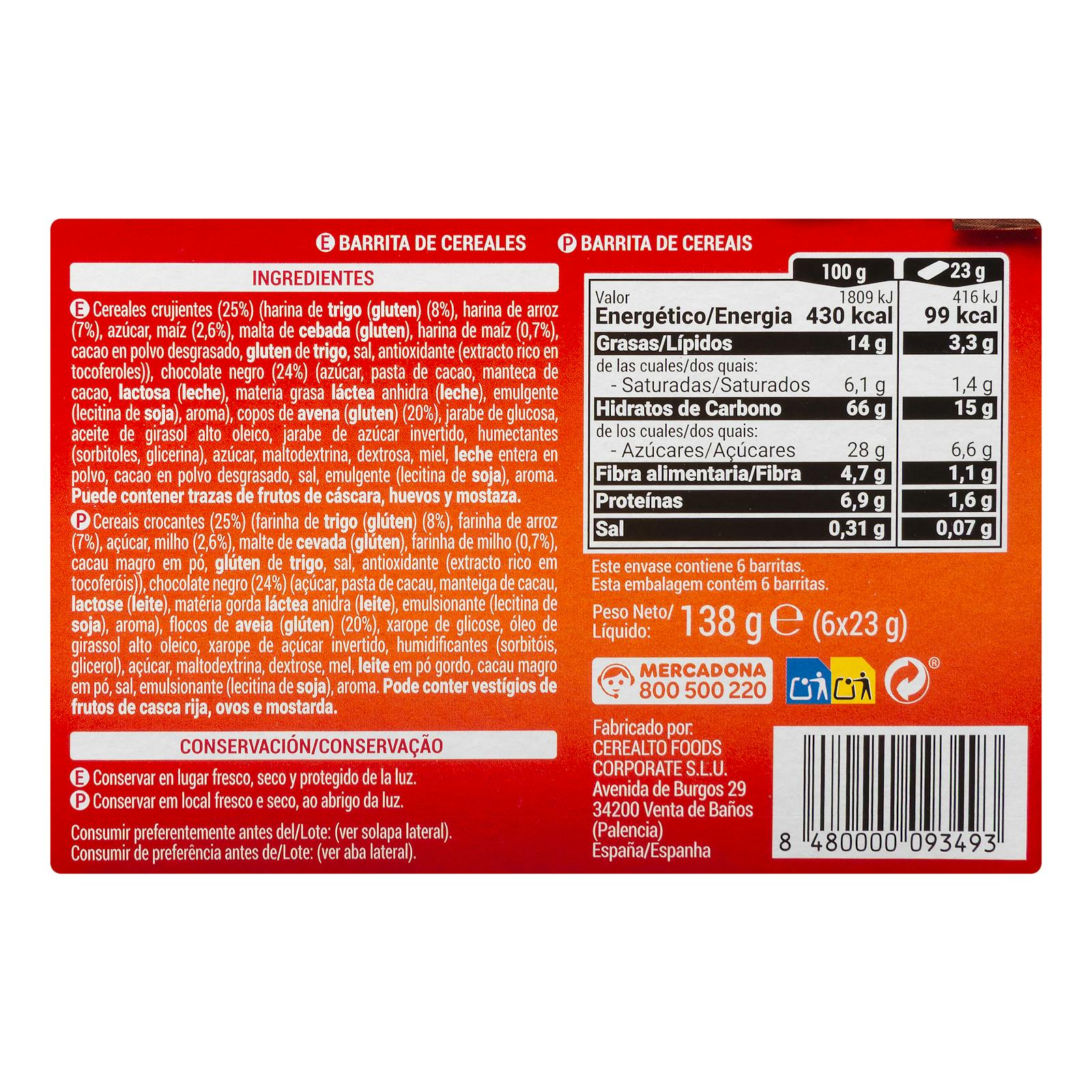 Barres de céréales Hacendado muesli au chocolat