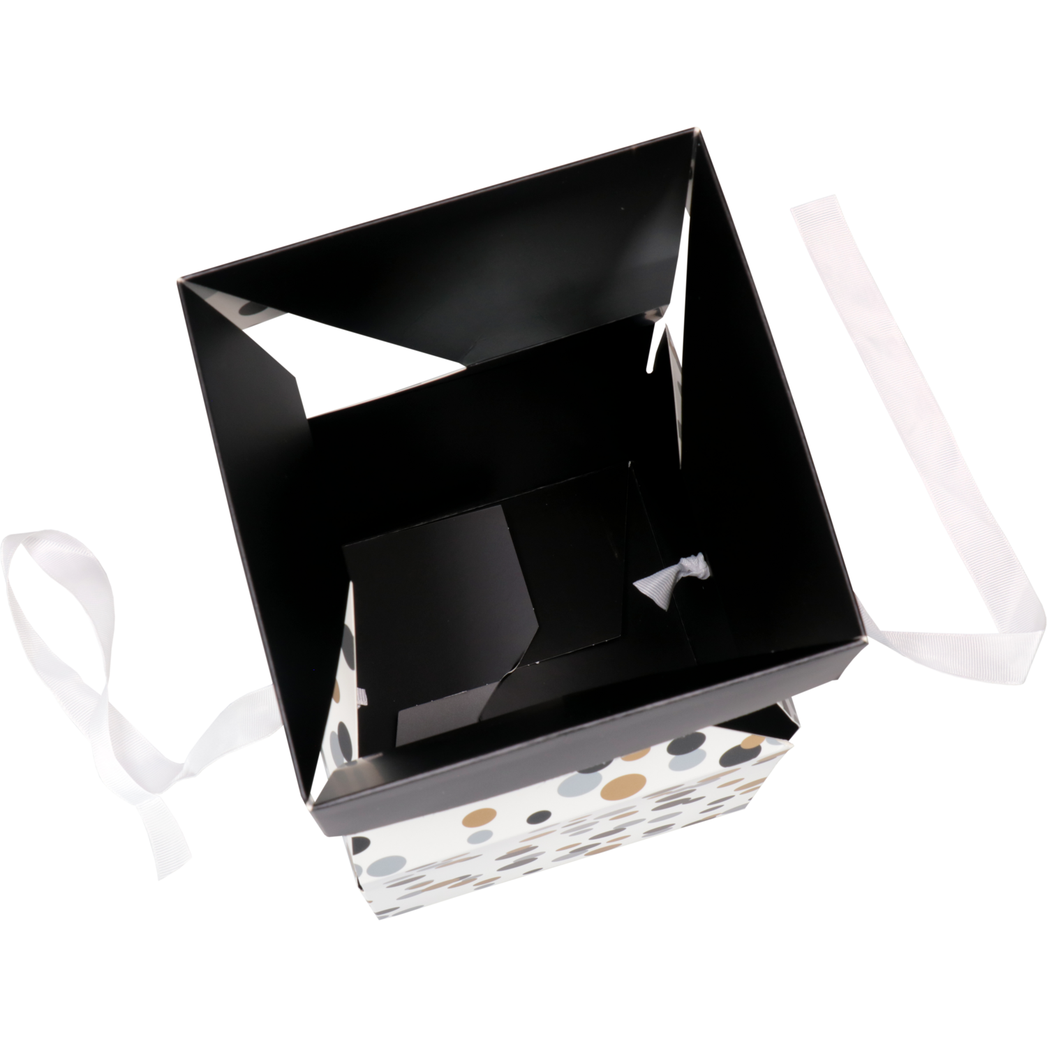 Pop-updoos, Confetti, karton, 10x10x10cm, zilver/goud/zwart