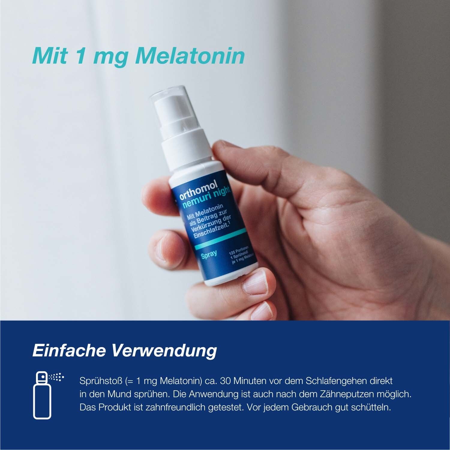 Orthomol Nemuri night - zur Verkürzung der Einschlafzeit - Einschlafspray mit Melatonin und Hopfen-Extrakt