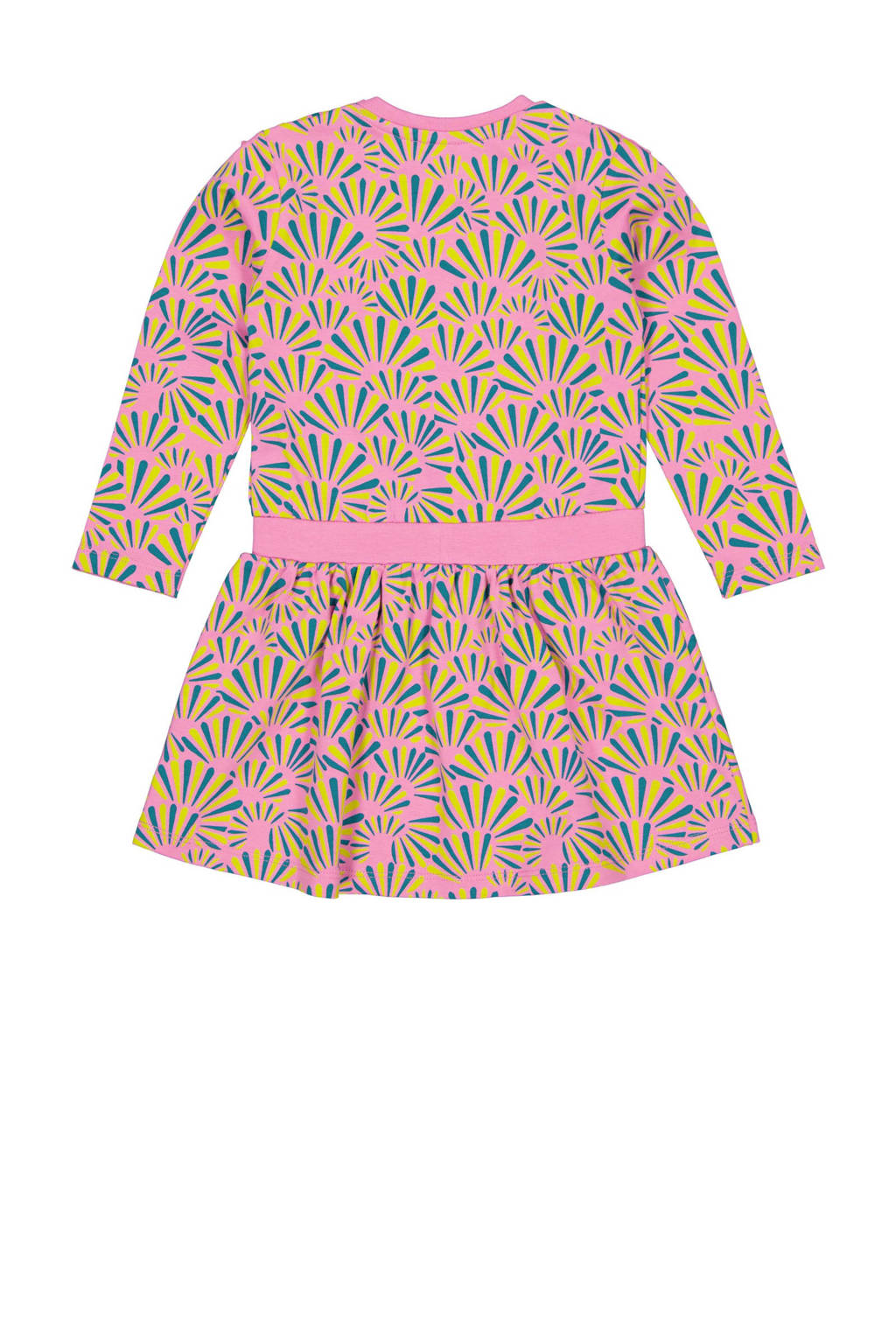 Quapi jurk MABEL met all over print en ruches roze/lime groen/petrol