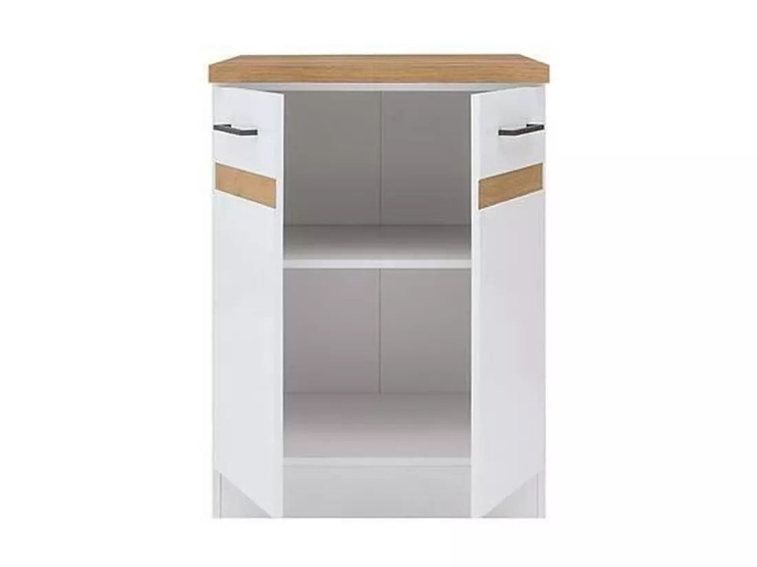 Meuble bas de cuisine 60 cm - 2 Portes - Plan de travail - Blanc brillant