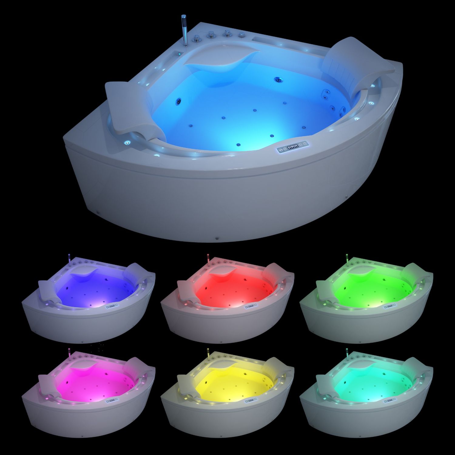 TroniTechnik® Eckwhirlpool ANDROS 160x160 Eckwanne Badewanne mit Whirlpool und Airpool Unterwasser LEDs inkl. Spülfunktion