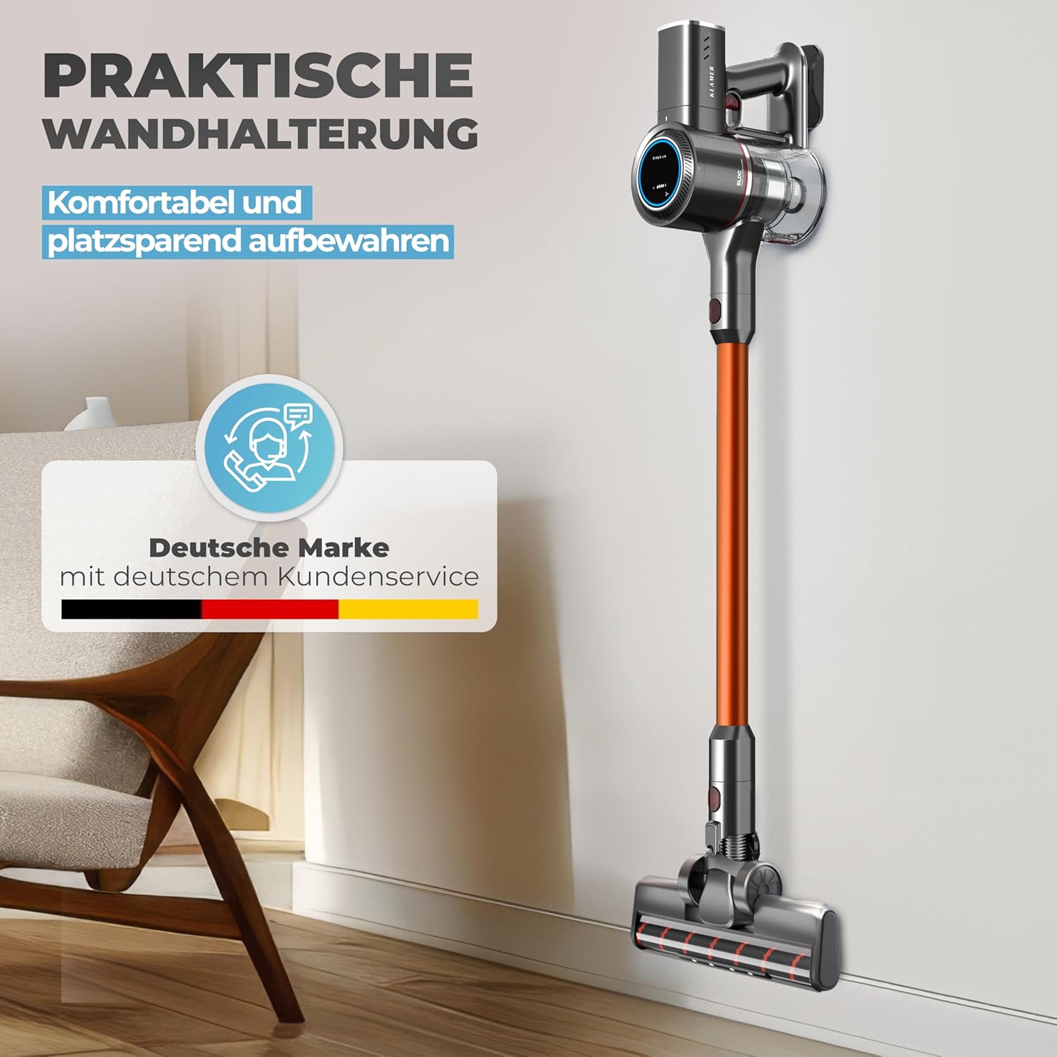 KLAMER Akku Staubsauger, 2-in-1 Staubsauger kabellos & Handstaubsauger, Akkulaufzeit bis 45 min, Akkustaubsauger mit HEPA Filter für Teppich, Auto & Hartböden