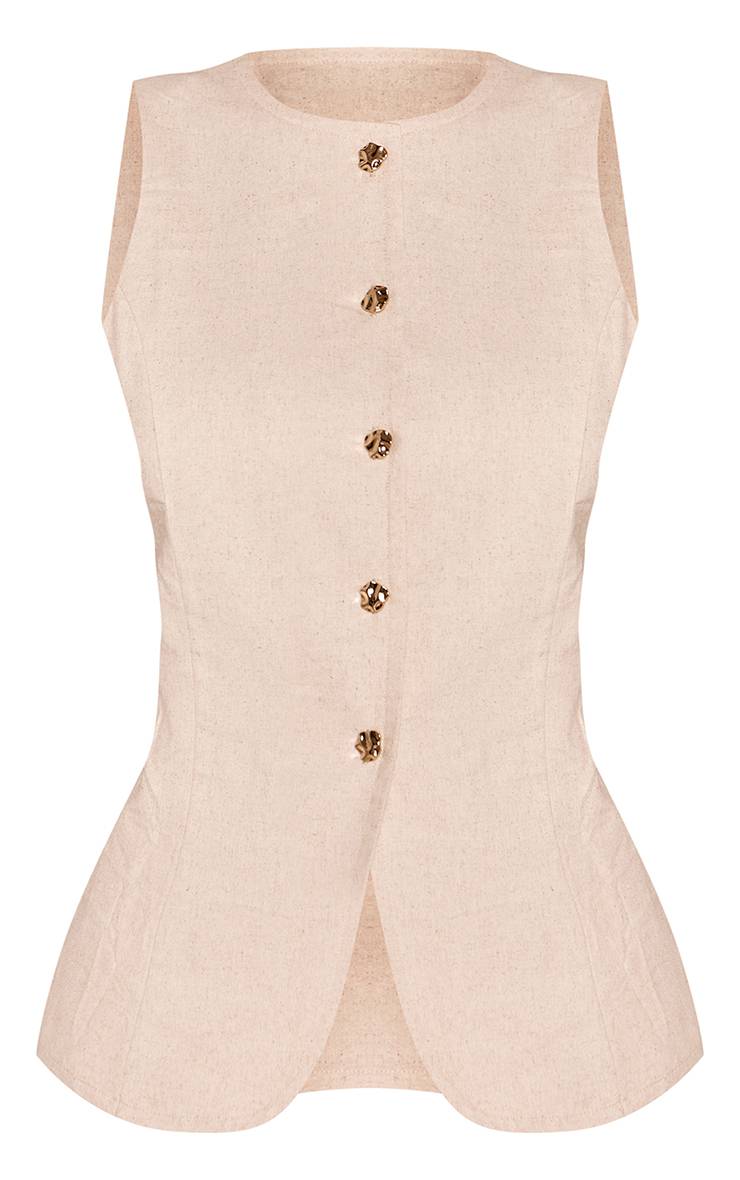Naturel Ensemble Coordonné Gilet À Boutons Dorés Texturé