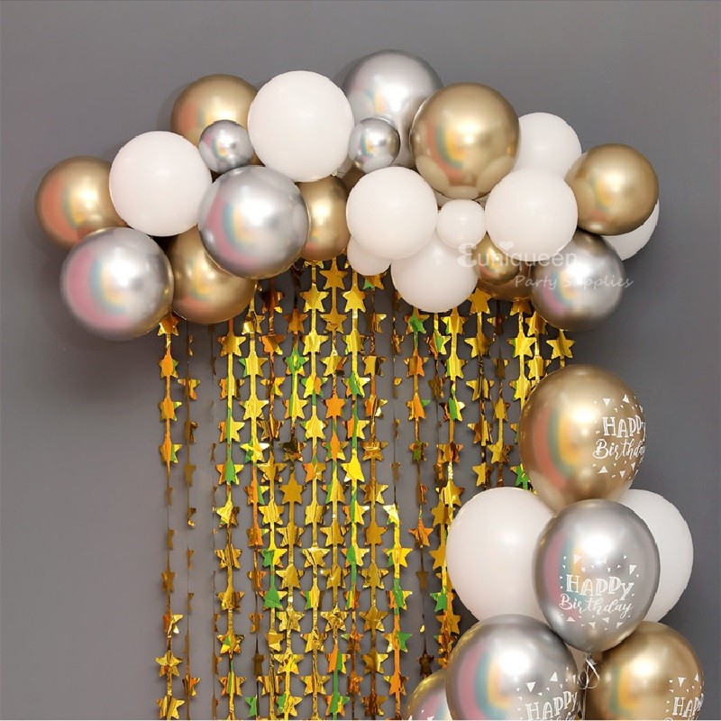 (2x1m) Deko Lametta Sternchen Vorhang Glänzend für Party / Geburtstag / Weihnachten / Silvester - Gold