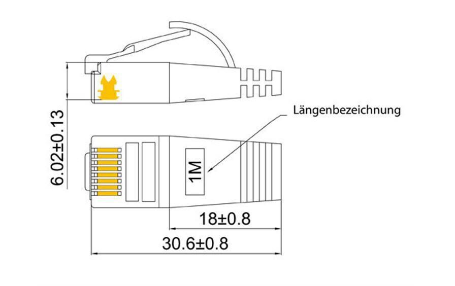 Slimpatchkabel RJ-45 - RJ-45, Cat 6, STP, 3 m, OrangeGeschirmtes Twisted-Pair-Kabel (STP) mit Klinkenschutz