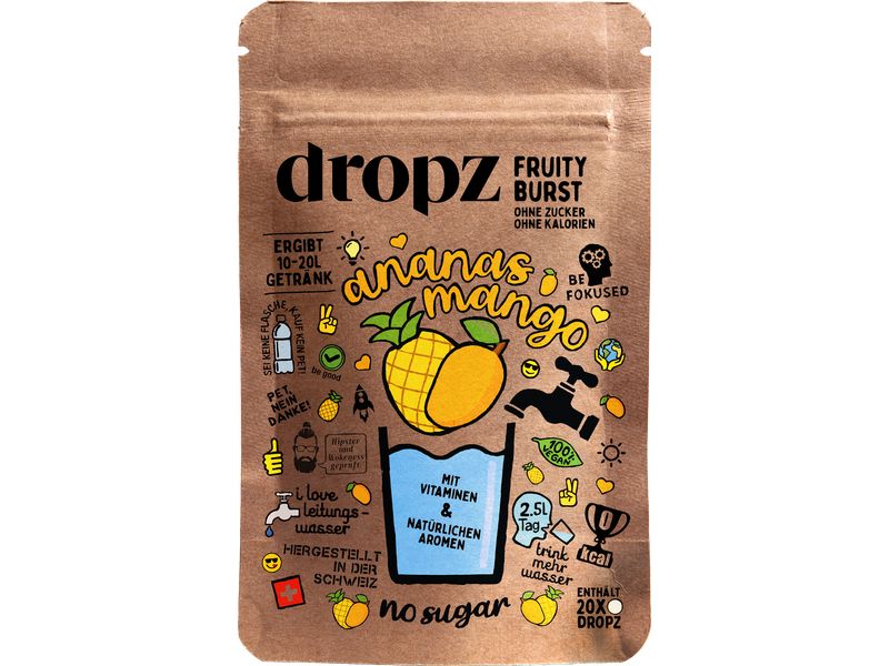 Dropz Exotic Mix mit Mango-Ananas 1 Beutel à 20 Stück Für leckere Erfrischungsgetränke ohne mühsames Schleppen von Flaschen