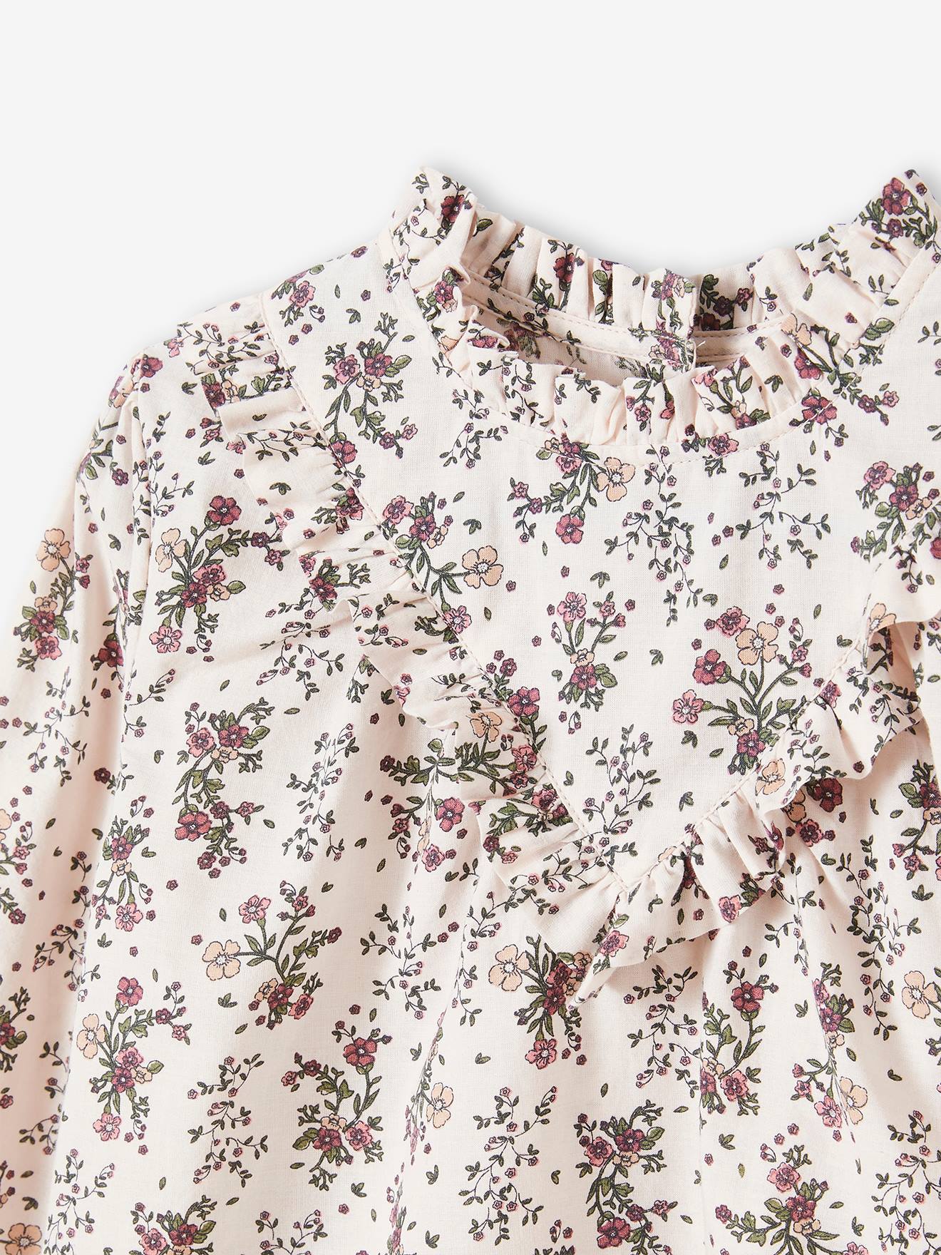 Blusa de gola alta com estampa floral, azul marinho, para meninas.