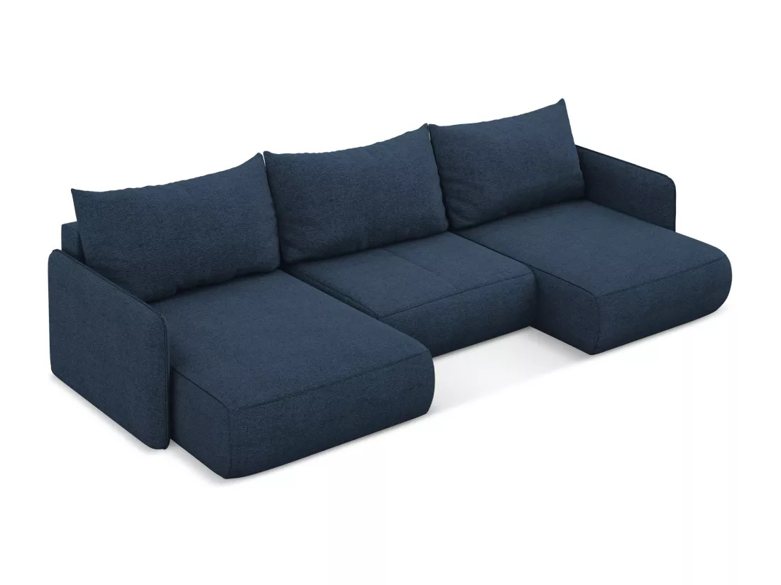Canapé d'angle panoramique convertible en tissu chenille - bleu royal - NANEA