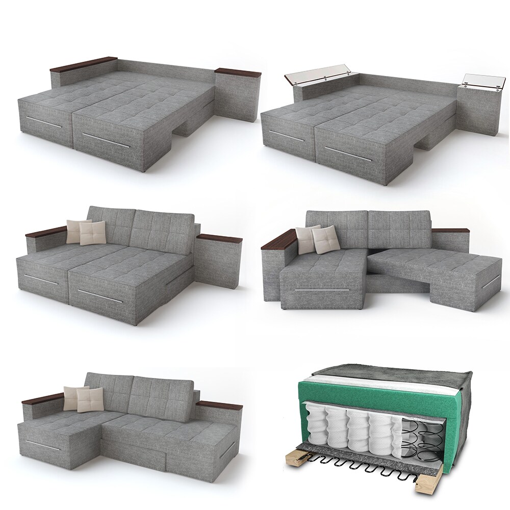 VitaliSpa Ecksofa mit Schlaffunktion 240 x 160 cm Grau - Eckcouch Sofa Couch Schlafsofa Taschenfederkern
