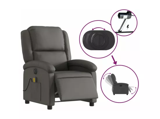 Fauteuil inclinable électrique gris cuir véritable
