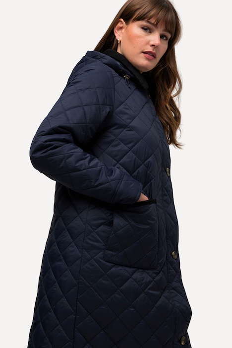 Steppmantel, Cordkragen, Kapuze, 2-Wege-Zipper