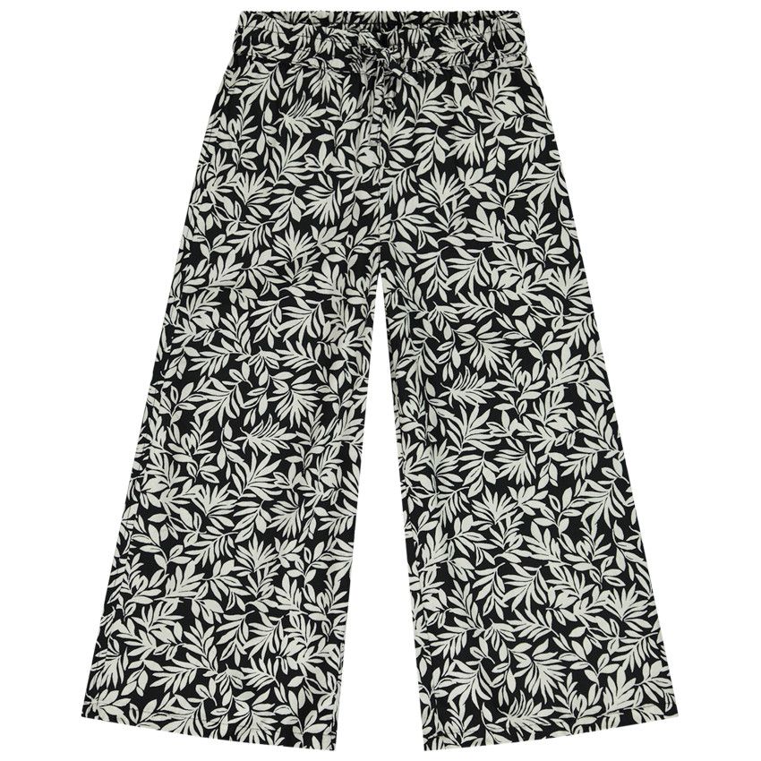 Pantalon fluide évasé imprimé feuillage pour fille - Noir
