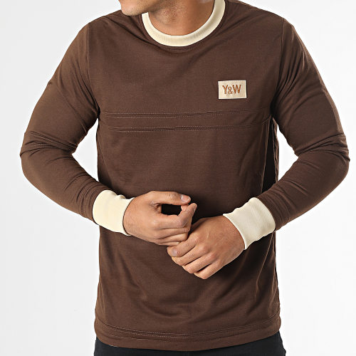 Tee Shirt Manches Longues Brown Luxury Marron Beige Réversible