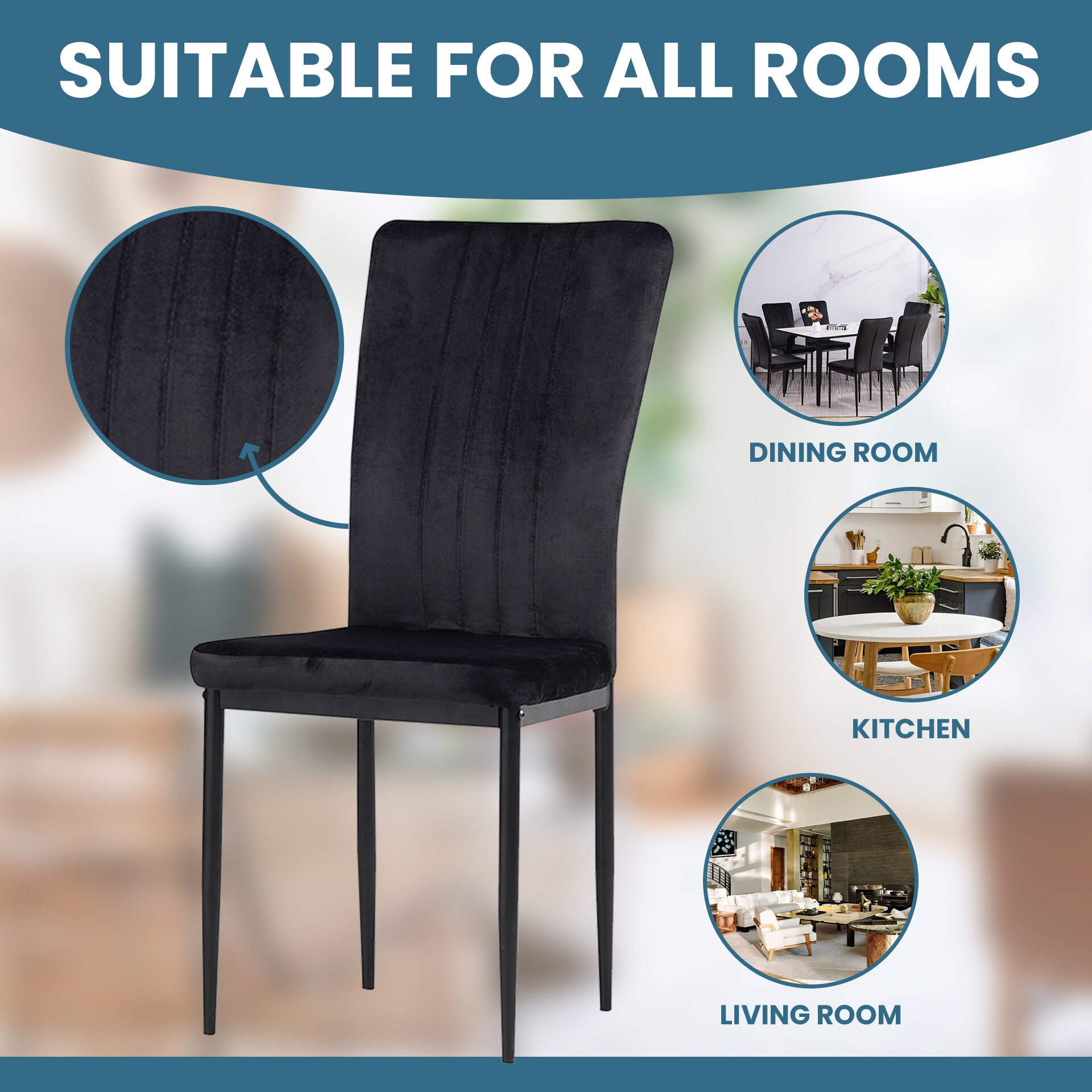 Albatros Esszimmerstühle mit Samt-Bezug 4er Set MODENA, Schwarz - Stilvolles Vintage Design, Eleganter Polsterstuhl am Esstisch - Küchenstuhl oder Stuhl Esszimmer mit hoher Belastbarkeit