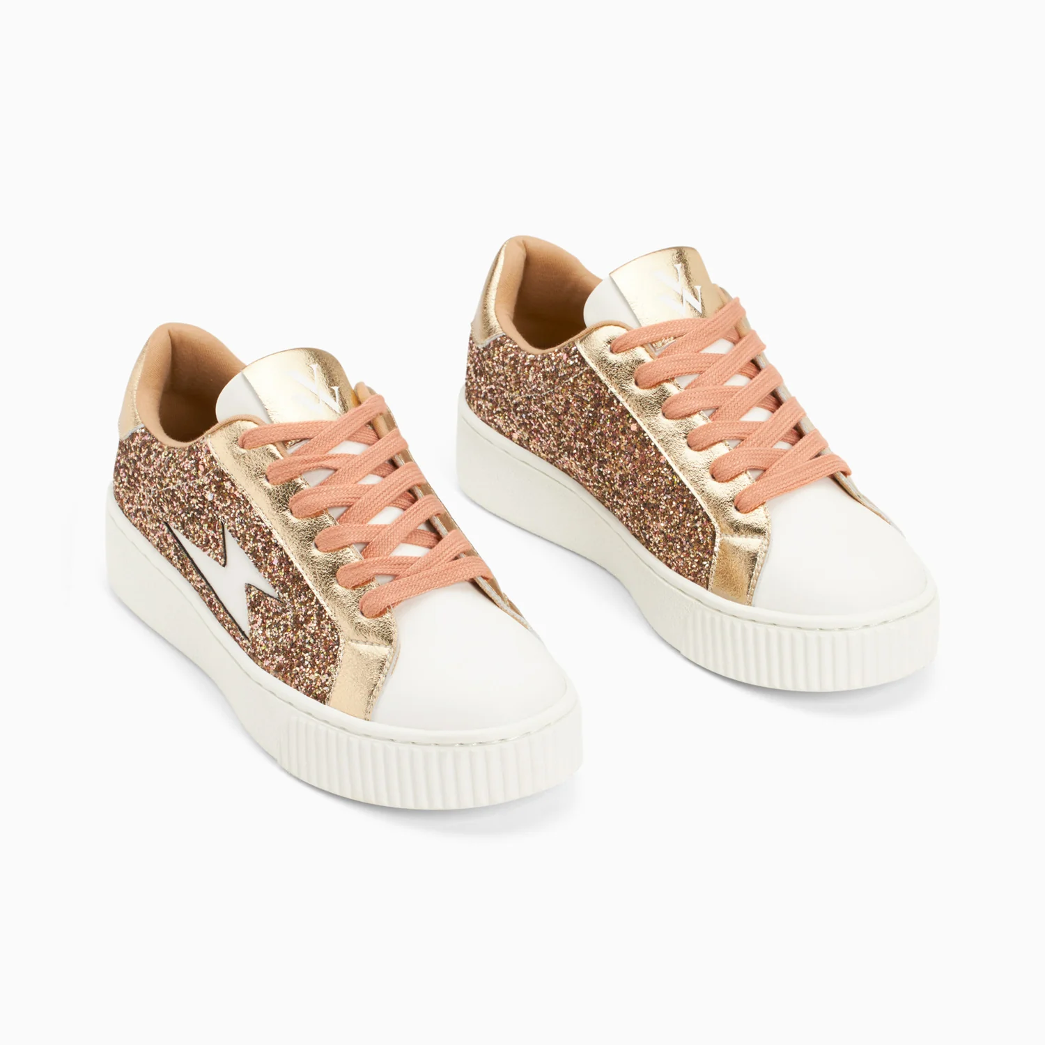 Sneakers-Baskets éclair Elise rose gold pailleté à lacets