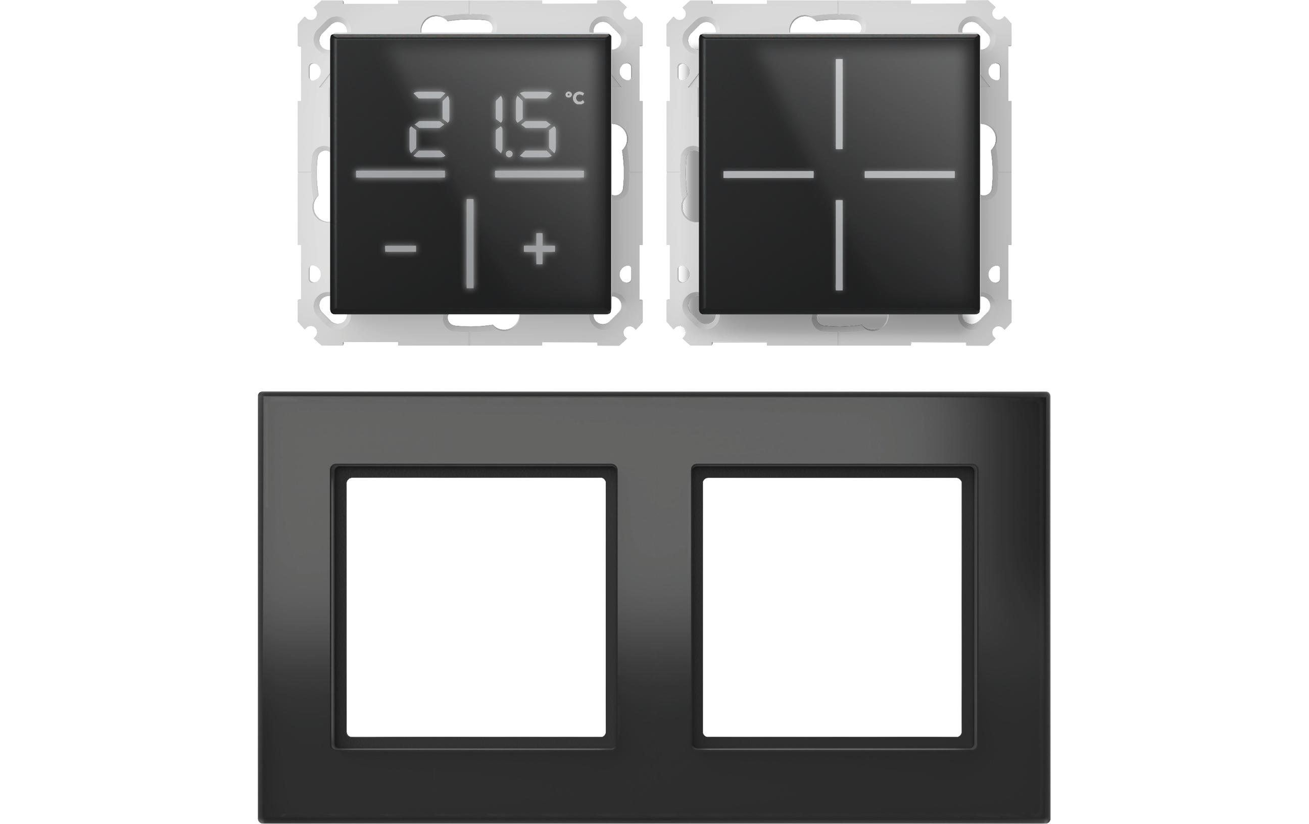 Glastaster + Thermo + Rahmen Schwarz<br>Glasbedienfeld mit Thermostat und Rahmen