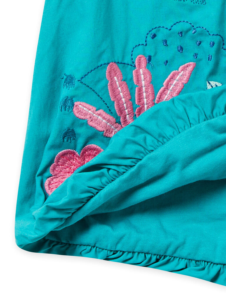 Robe boule bleu turquoise brodée en popeline bébé fille