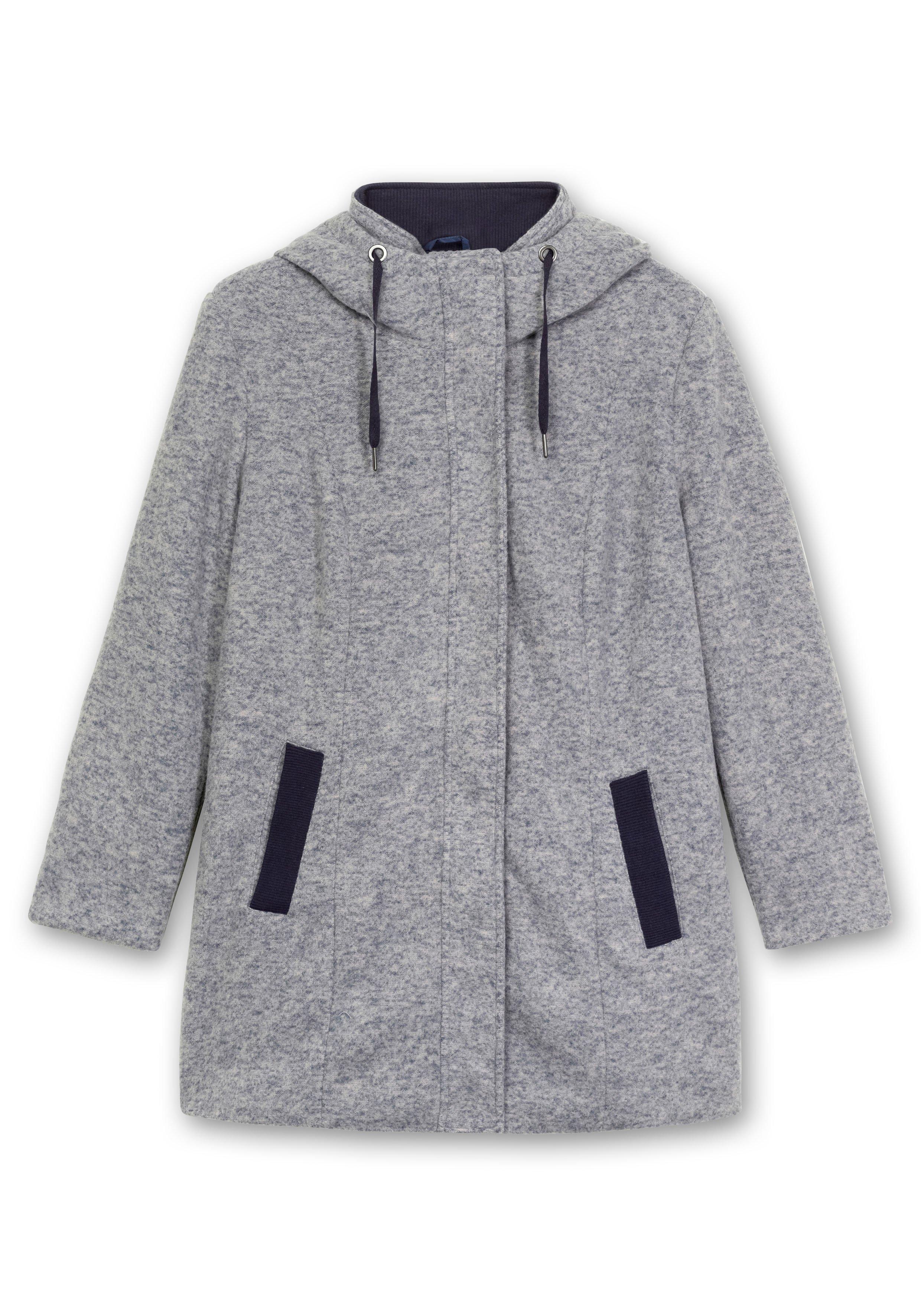 Lange Kapuzenjacke mit Kontrastdetails