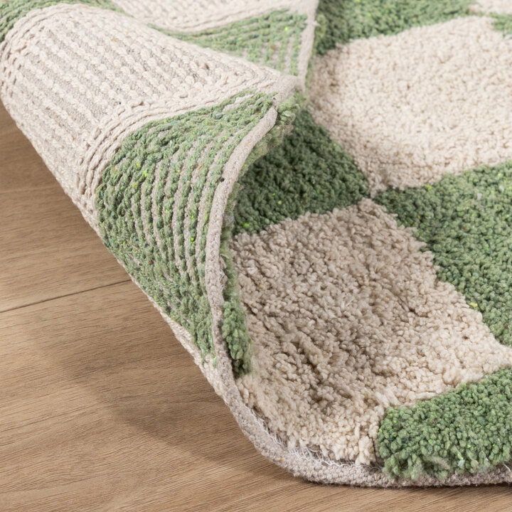 Rond retro vloerkleed - Gambit Groen/Wit