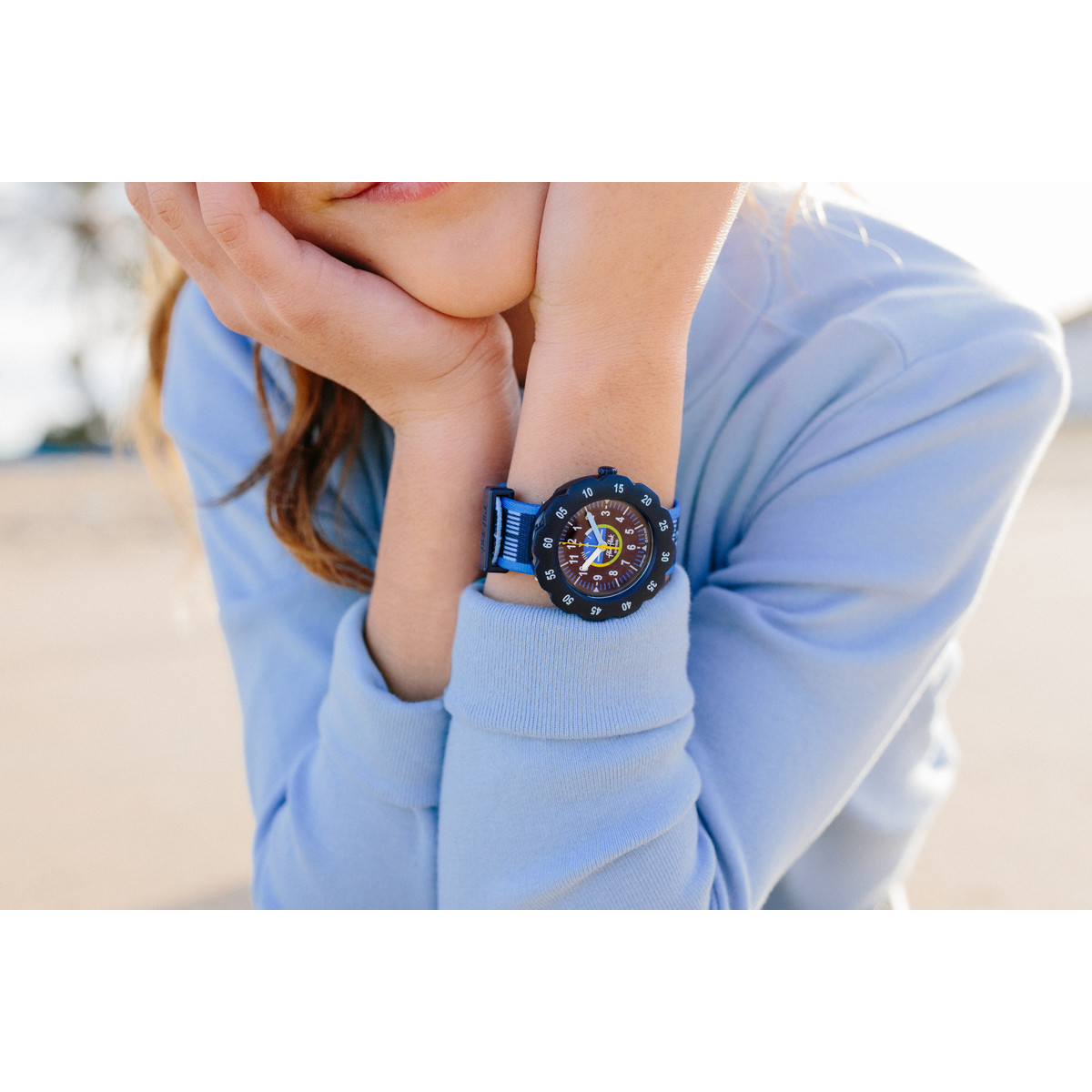 Montre FLIK FLAK Future dreams Take off enfant plastique biosourcé bracelet PET recyclé bleu