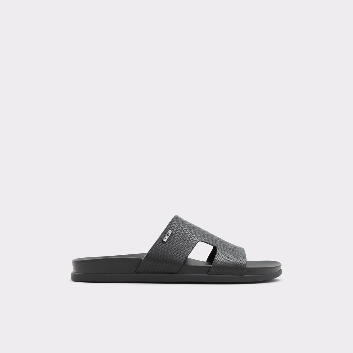 Mondi Black Leather Embossed Men Slides